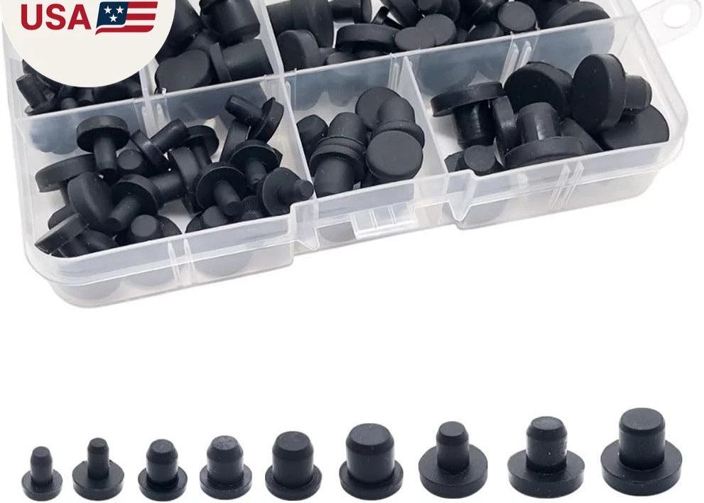 100 Pcs Silicone Rubber Hole Plugs Set – 9 Sizes T-Type Black Silicone Plugs Cap