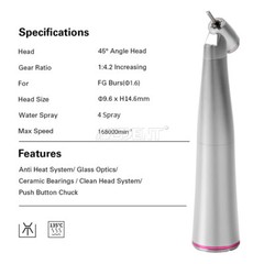 Dental 45° 1:4.2 Increasing Contra Angle Handpiece Fiber Optic Inner Water Spray
