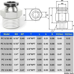 High Pressure Push to Connect Fittings – 1/4″ x 3/8″ NPT Thread, Non-Leak Design