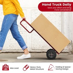 660 lbs Capacity Dolly Cart Heavy Duty Hand Truck Trolley with Nose Plate Red
