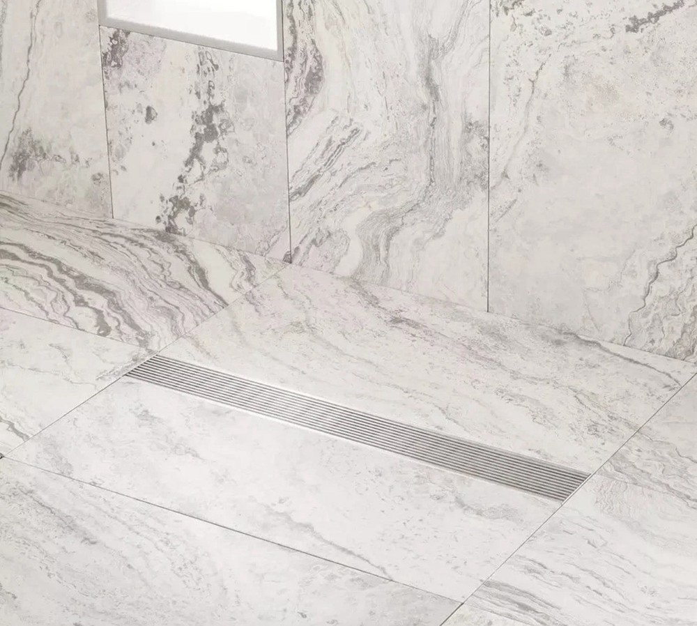 Signature Hardware 18″ Carmen Linear Shower Drain with Drain Flange, Brushed SS
