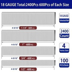 HW HAMWOO 18 Gauge 1/4″ Narrow Crown Staples,1/2″,3/4″,1″,1-1/4″:2400pcs | 18…