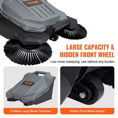 VEVOR Walk-behind Hand Push Floor Sweeper 25.6″ Width 5 Gallon Waste Container