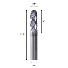 4 Flute 3/8″ x 1″ x2-1/2″ Ball Nose Solid Carbide End Mills AlTiN Coated