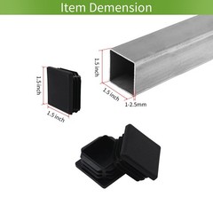 WZB 1 12 1.5 inch Square Tube End Cap Plastic 1 1/2 x 1 inch, Black