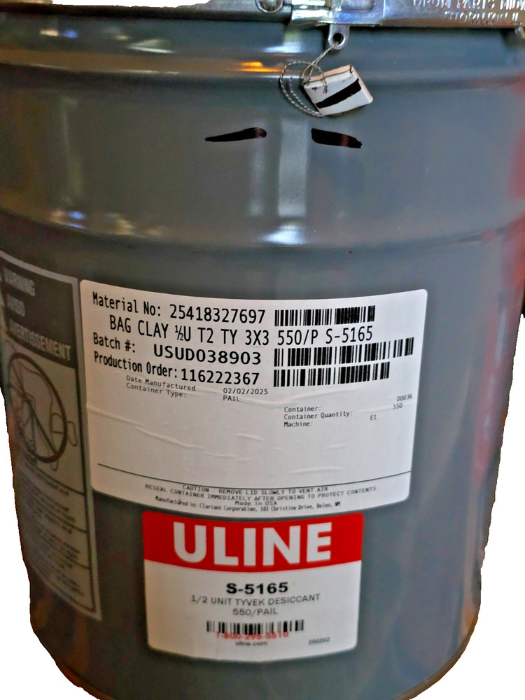 ULINE Silica Gel Desiccants 1/2 Unit Packets 5-Gallon Pail S-5165 (550/Pail)