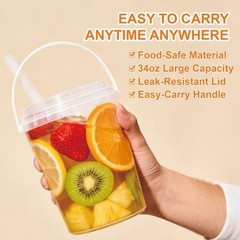 30 Sets 34 oz Drink Buckets with Lids and Straws, 30 34 oz, Transparent