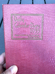Vintage junk journal diary memo book Daily Calendar 1935 pink faux lizard unused