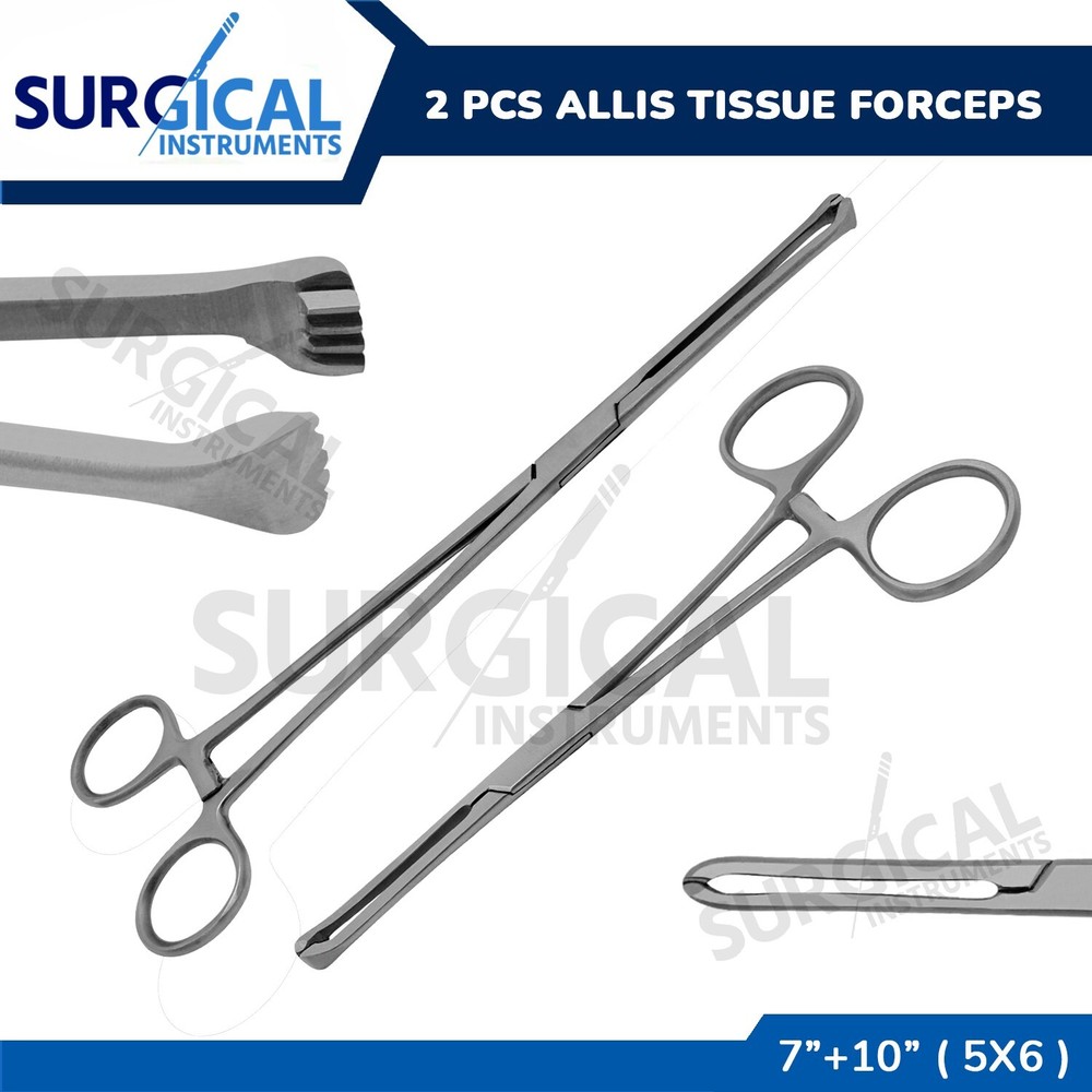 Set Of 2 Pcs Allis Tissue Forceps Clamps 5×6 Teeth 7″+10″ Surgical German Grade