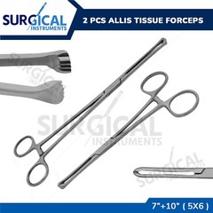 Set Of 2 Pcs Allis Tissue Forceps Clamps 5×6 Teeth 7″+10″ Surgical German Grade