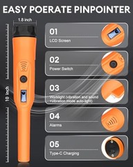 Rechargeable Metal Detector Pinpointer Adults Kids Full Waterproof 800mAh 360