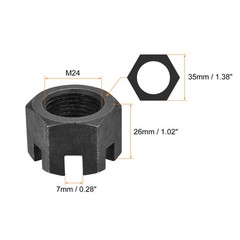 2pack M24x2mm Hexagon Slotted Nut Grade 4.8 Carbon Steel Castle Nuts Black