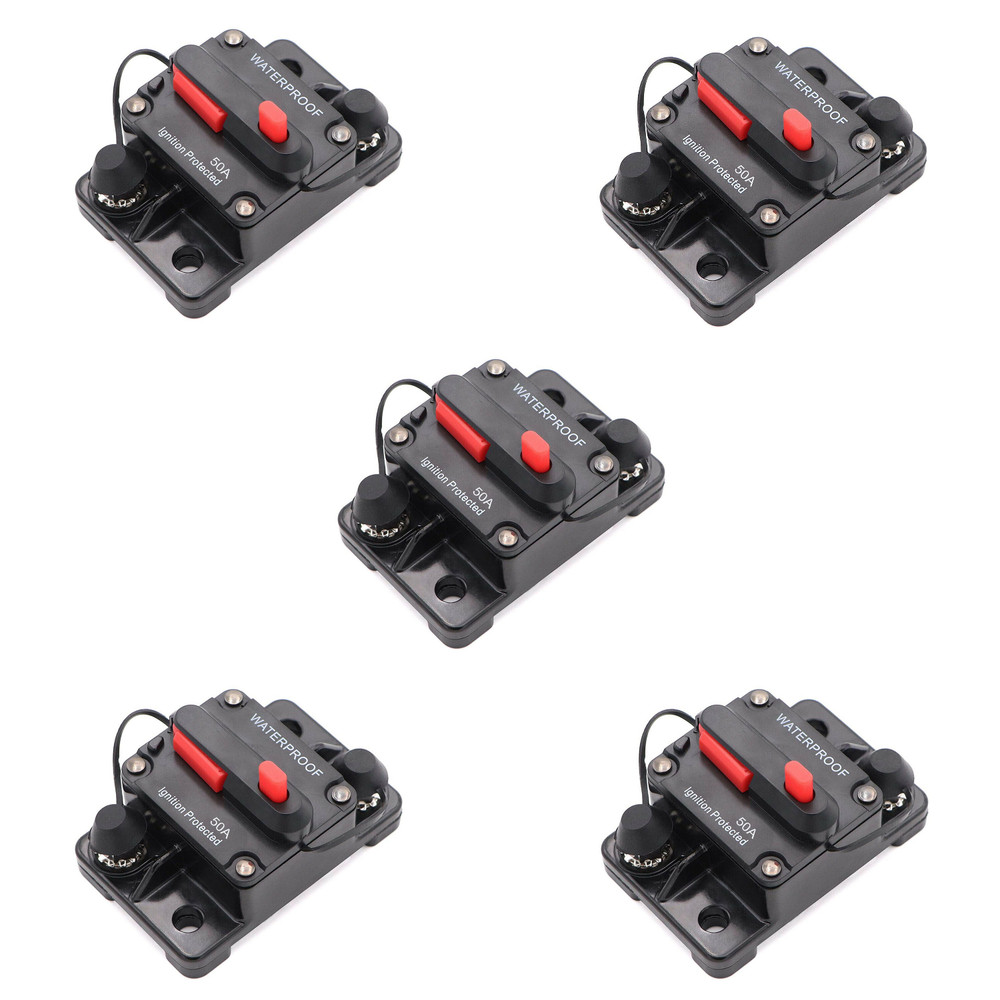 5 PACK 50 Amp Waterproof Circuit Breaker Auto/Marine/Solar 12-48DC Manual Reset