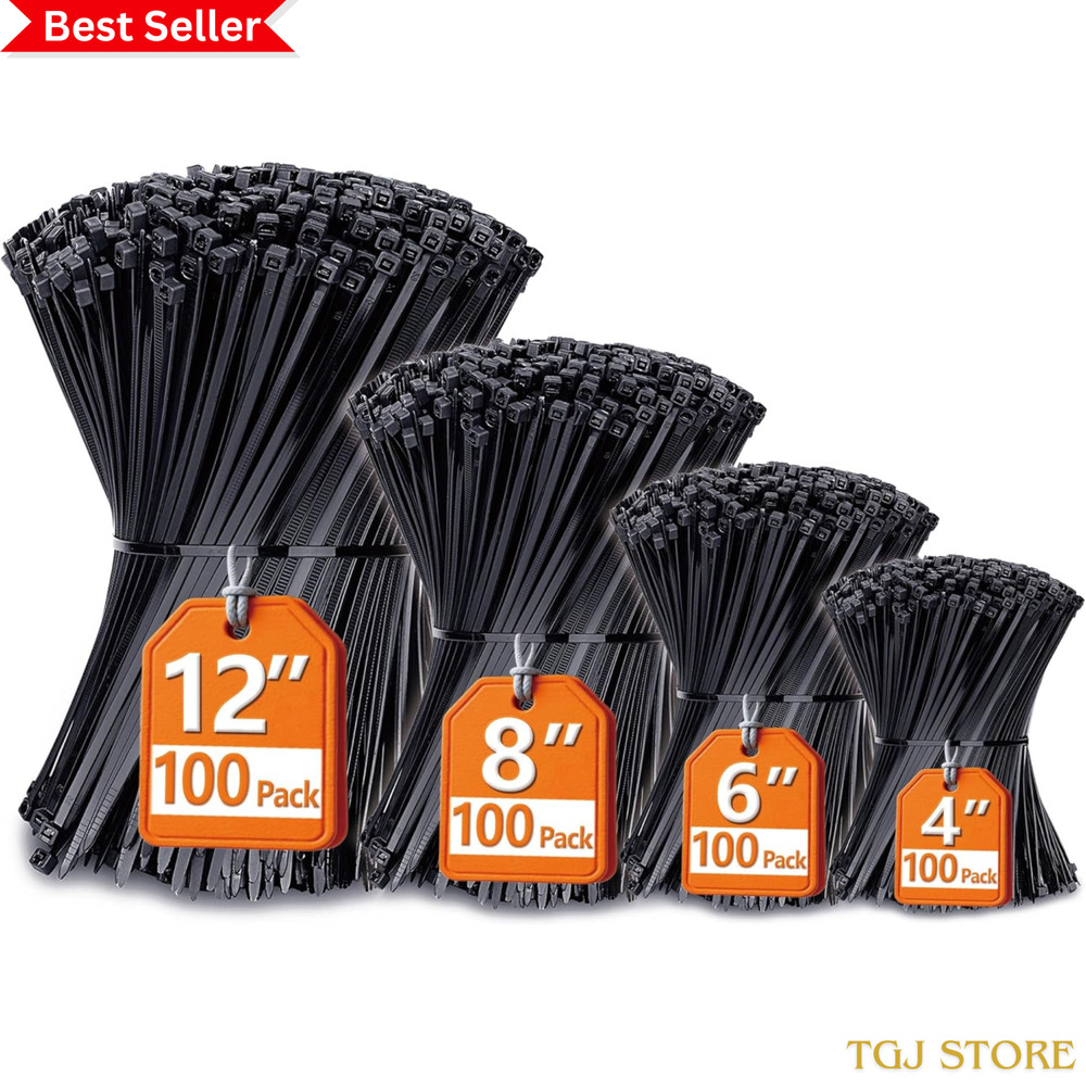 400 Pack Assorted Zip Ties 4/6/8/12 Inch UV Resistant Cable Wire Ties