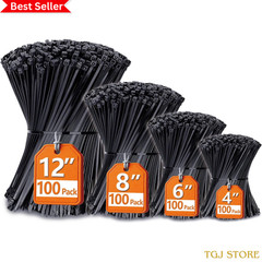 400 Pack Assorted Zip Ties 4/6/8/12 Inch UV Resistant Cable Wire Ties