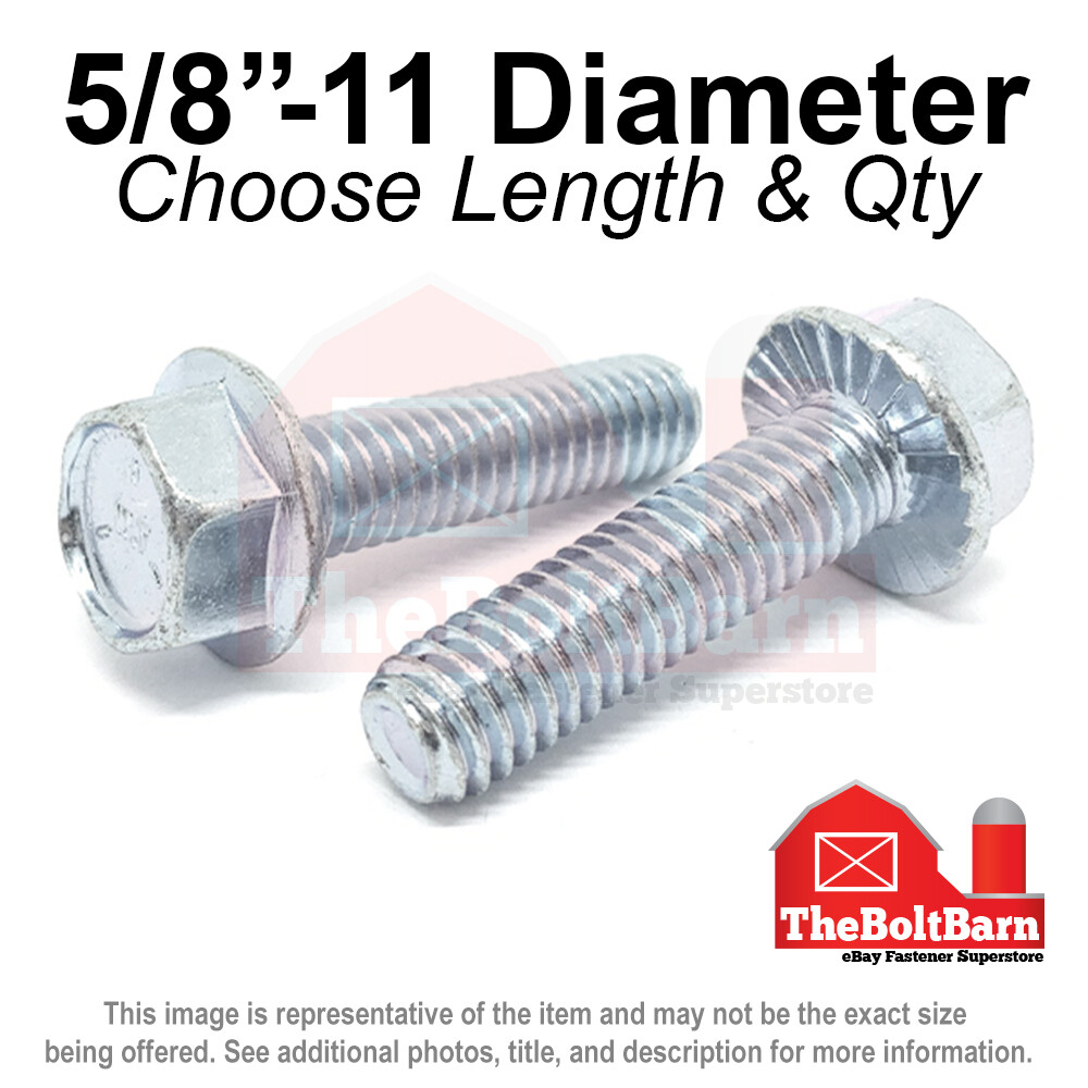 5/8″-11 Grade 5 Serrated Hex Flange Screws Frame Bolts Zinc (Pick Length & Qty)