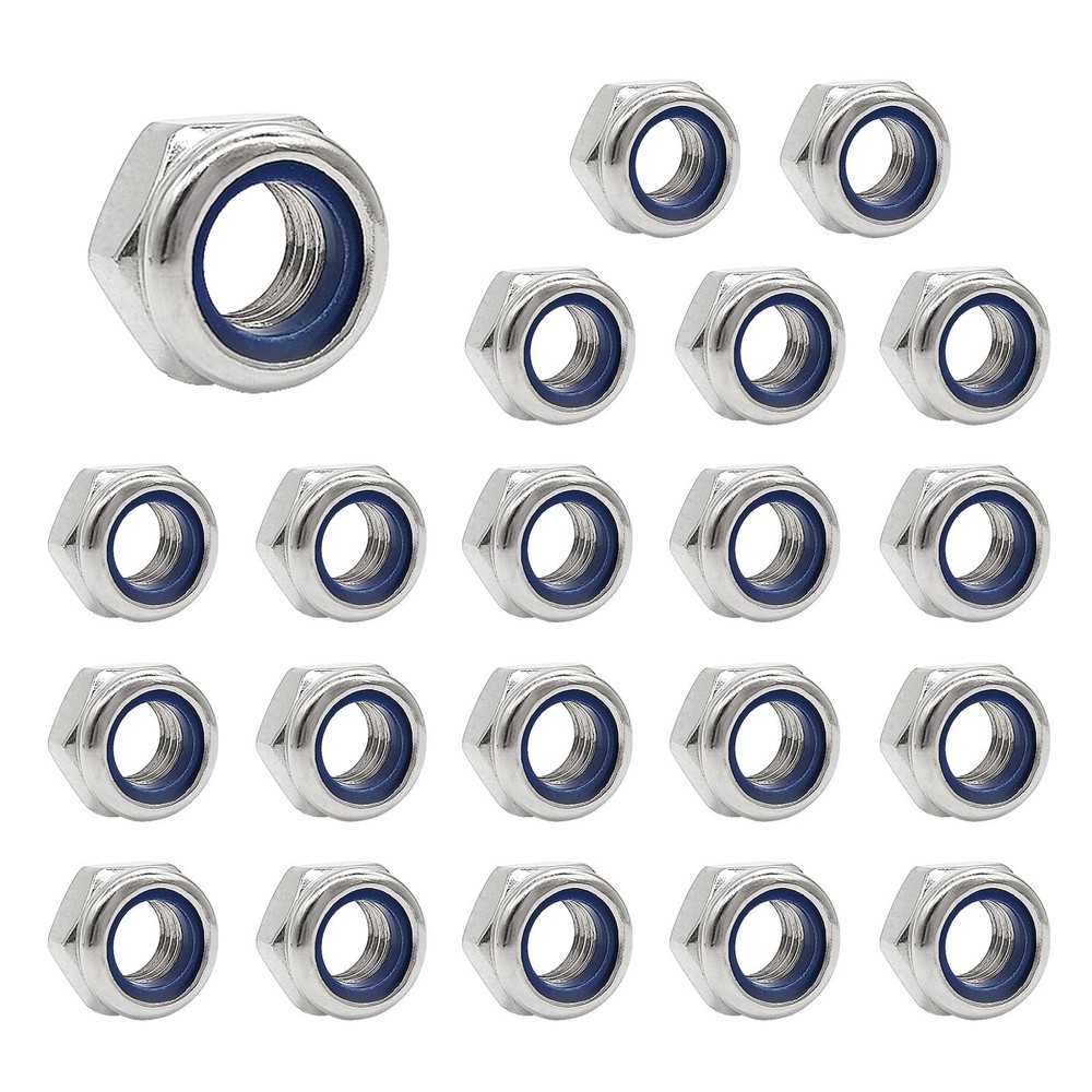 Quacc 20pcs M6 Nyloc Steel Nuts, Nylon Locknuts for Fastener, M6, Silver