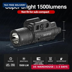 Solofish 1500lm Slidable Pistol Light and Green Beam Combo with Strobe/Momentary