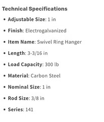 1″ FIRE PROTECTION SWIVEL RING HANGER ( ONLY SALE BOX OF 100 PCS) SHIPS SAME DAY