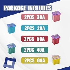 10PCS Fuse Kit, Box Shaped Micro Cartridge Fuses Kit, (20A/30A/40A/50A/60A, Low)