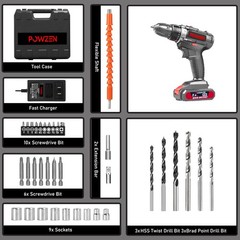 21V Brushless Cordless Power Drill 【2 Battery】 with 2x 2.0Ah Battery and Char…