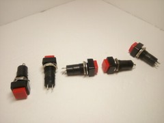 5X Pack PBS-12A On Off 2 Pins Push Button Power Switch 3A 250V Squared Red Lot