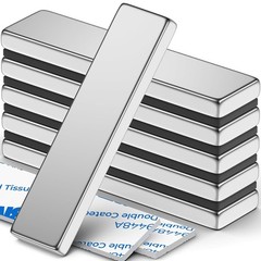 6 Pack Heavy Duty Neodymium Bar Magnets 40x10x3mm with Double-Sided Adhesive