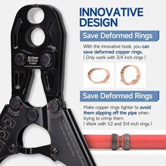 iCrimp 1/2 and 3/4-inch Combo Pex Pipe Crimping Tool for Copper Ring with Gau…