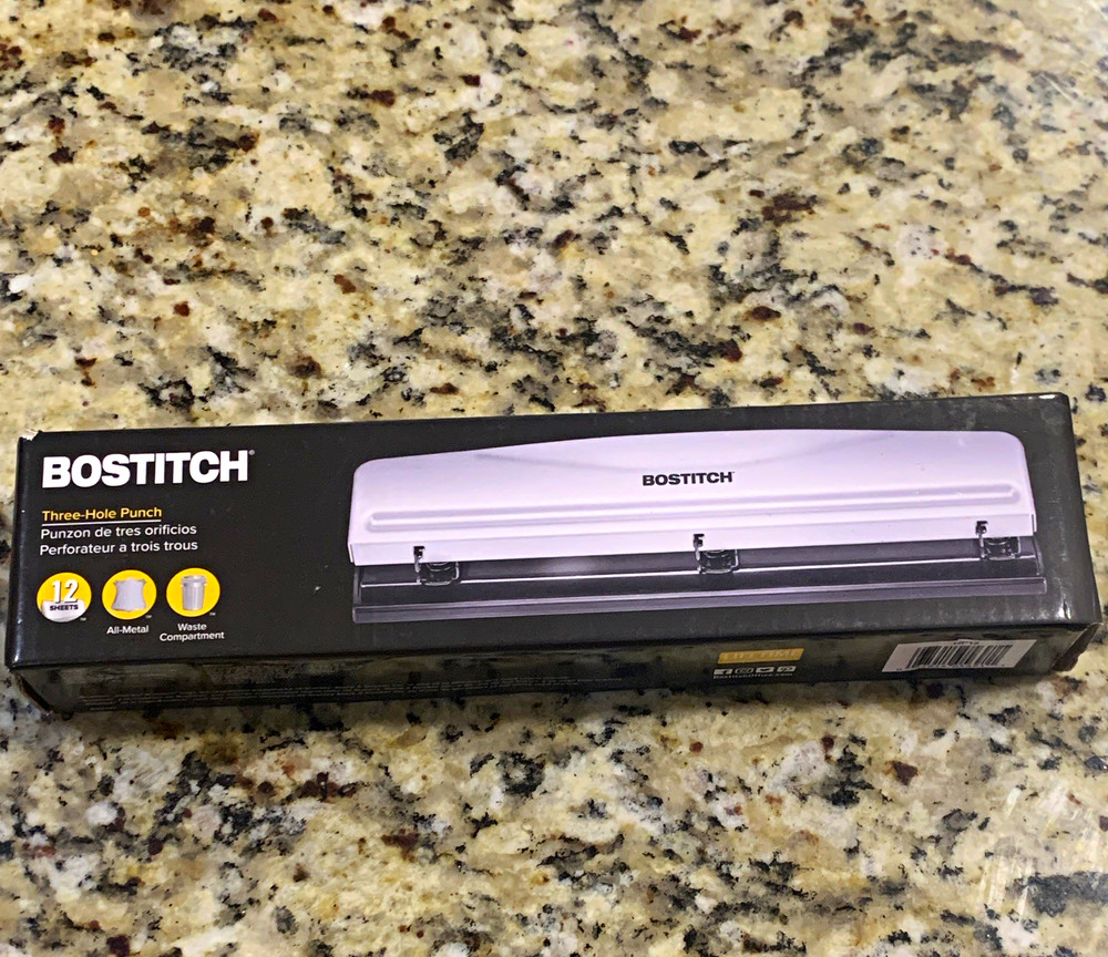 Bostitch Three-Hole Punch 12-Sheet All-Metal with Waste Compartment