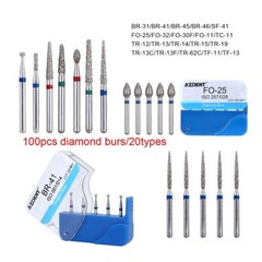100PCS AZDENT Dental Diamond Burs for High Speed Handpiece Medium FG 1.6mm