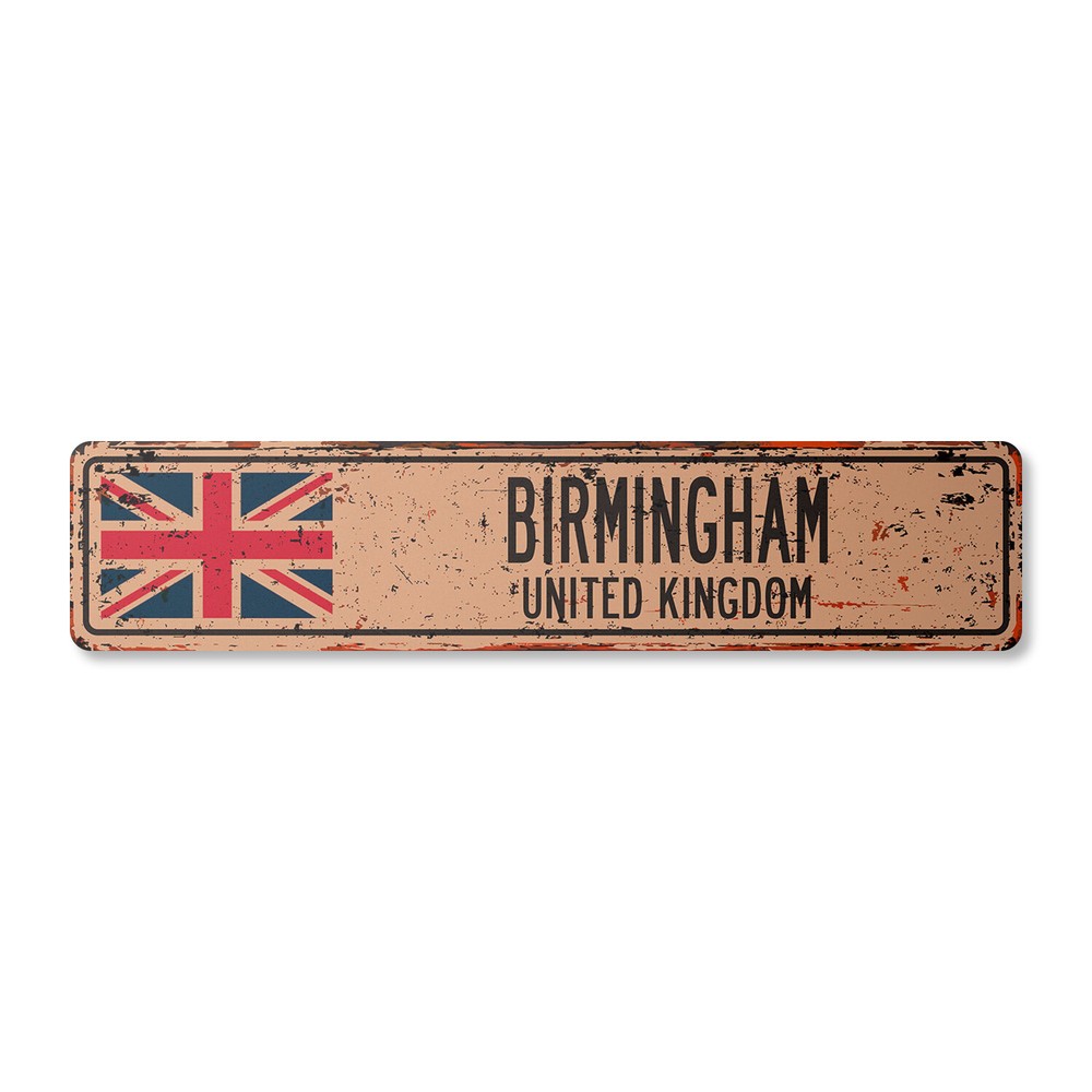 BIRMINGHAM UNITED KINGDOM Vintage Street Sign British Britons Brits flag city