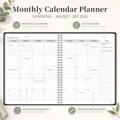 2027-2028 Monthly Planner, Jan 2027-Dec 2028, A4 2027 – Dec Black