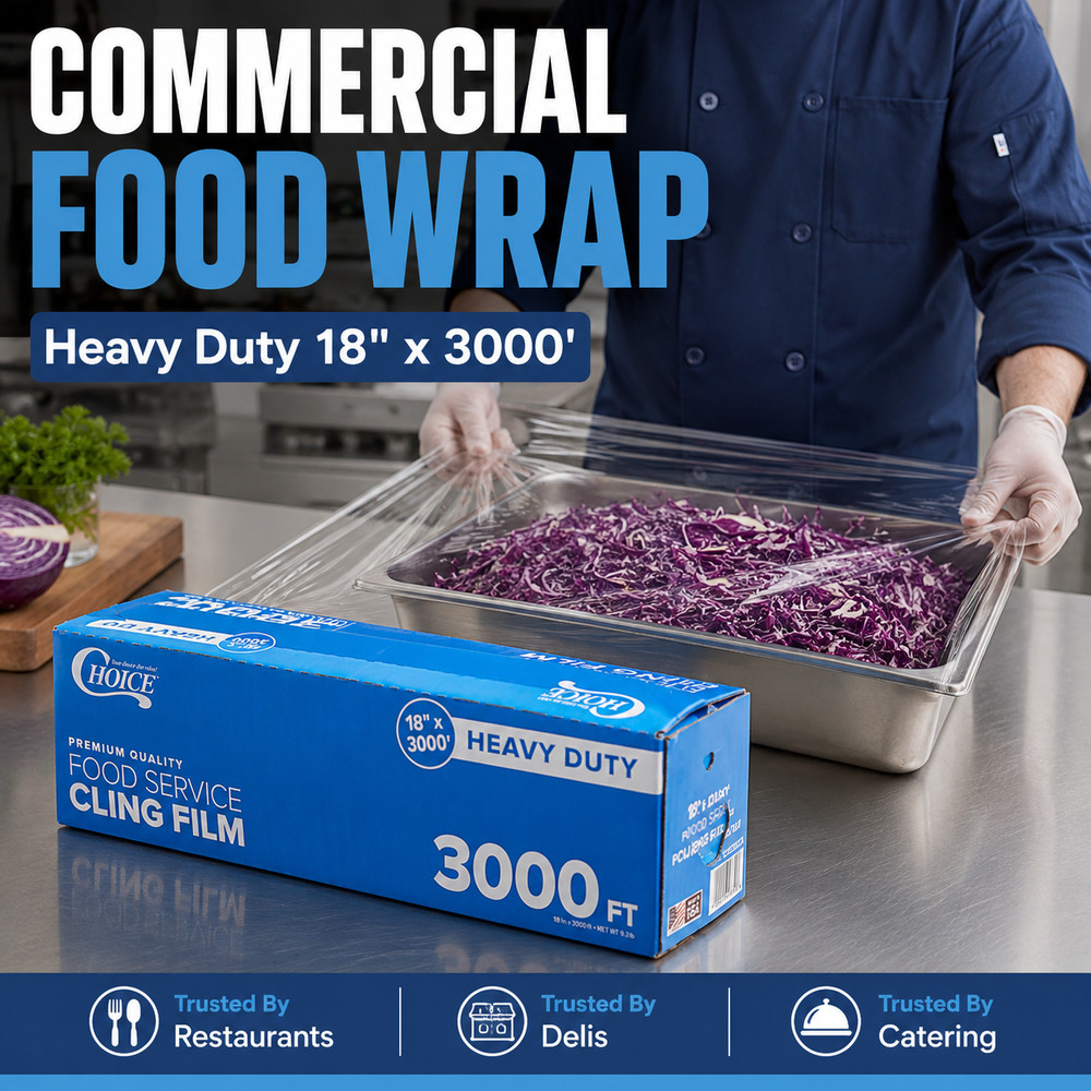 Choice 18″ x 3000′ Heavy Duty Food Service Cling Film Select 1-10 Rolls