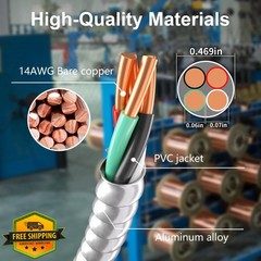 huanchain 14/3 MC cable 50ft 3x14awg