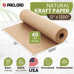Rollo de papel kraft natural de 12 x 1200 pulgadas 100 pies Papel de regalo marr