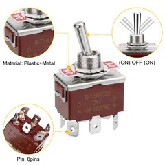 3PCS Heavy Duty DPDT ON/OFF/ON Toggle Switch 20A 125V/15A 250V Screw Terminals