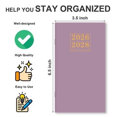 2026-2027 Pocket Calendar for Purse – Mini Monthly 3.5” x 6.5”, Purple