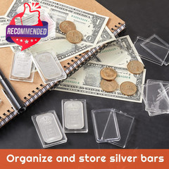 15‑Pack 1 Oz Silver Bar Holder in Transparent Acrylic Case 8mm Depth