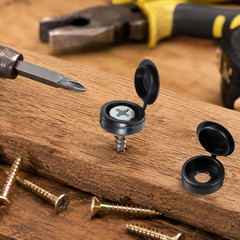 150 PCS Hinged Screw Cover Caps, Black Plastic Screw Cover Caps Snap-On Hinge
