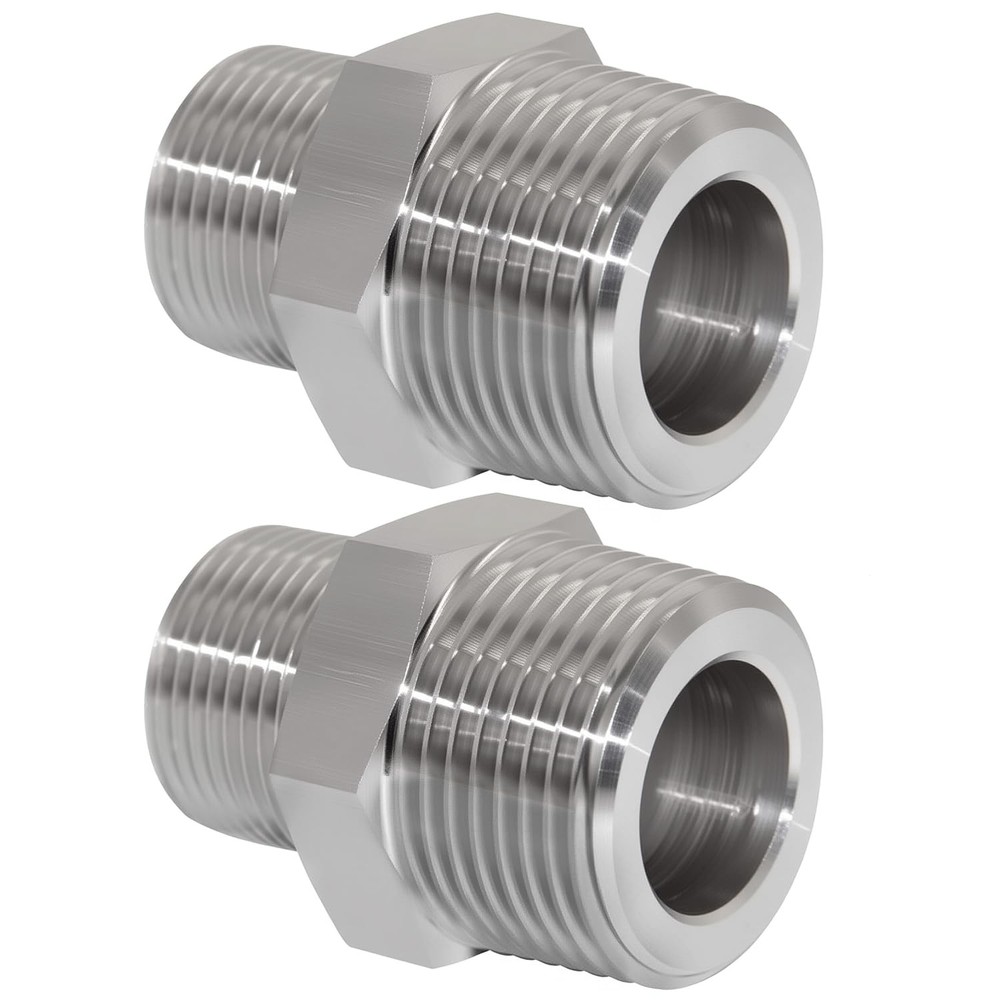 JoyTube Reducer Hex Nipple, 1/4“ x 1/8” NPT( O.D x O.D: 1/2″ x 3/8″ ), Silver