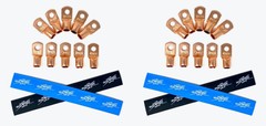 (20) 0 Gauge AWG Copper Ring Terminals w/ BL/BK Heat Shrink Tubing 1/0 LUGS 3/8″