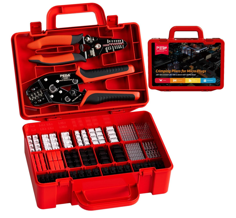 PEBA Crimping Tool and JST Connector Kit – 20 Types of 2.5 mm JST-XH Connecto…