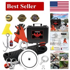 2625 lbs Double Sided Magnet Fishing Kit with Rope 4.57 Inch