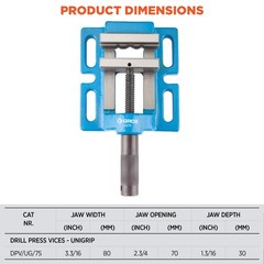 Groz 35120 3″ Uni-Grip Drill Press Vise, Blue, Powder Coated 3.3/16″ Jaw Width