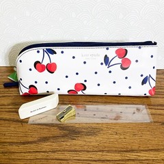 Kate Spade Pencil Pouch Cosmetic Case Travel Bag Faux Leather w Accessories