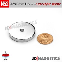 2pcs 32mm x 5mm Hole 5mm N52 Rare Earth Neodymium Magnet Ring Disc 1 1/4″x3/16″
