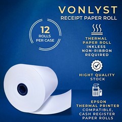 Vonlyst Receipt Paper Roll 3 1/8 x 230 for Epson Thermal Printer (12 rolls)