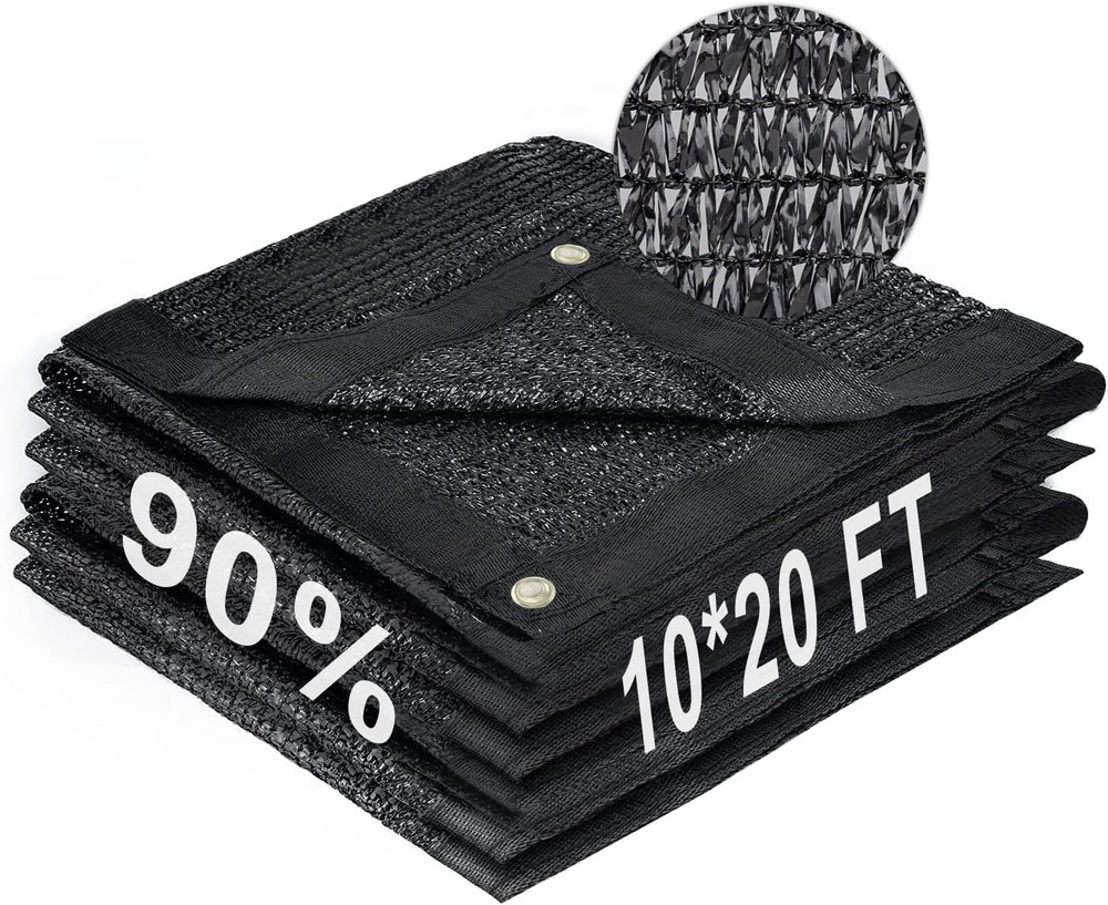 LOVE STORY 10X20Ft 90% Black Garden Shade Cloth, Sun Shade Cover Net Mesh Tarp