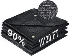 LOVE STORY 10X20Ft 90% Black Garden Shade Cloth, Sun Shade Cover Net Mesh Tarp