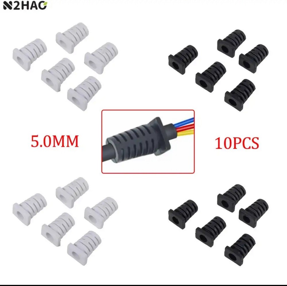 10pc 5.0mm Black Cable Gland Connector Rubber Strain Relief Cord Boot Protector